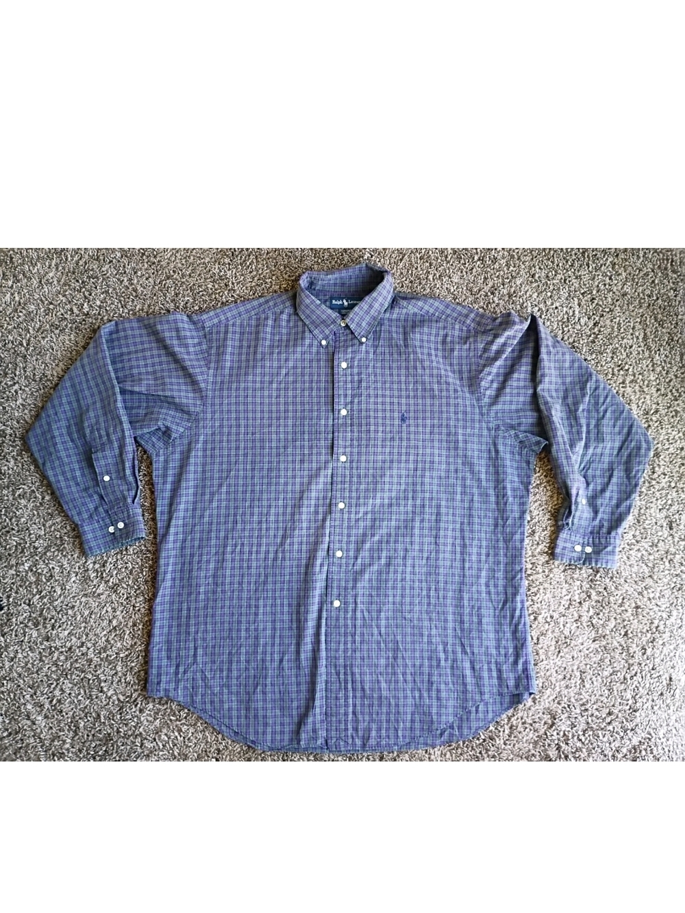 Ralph Lauren Yarmouth Long Sleeve Button Down Shirt Mens 17 34/35 Purple/Green